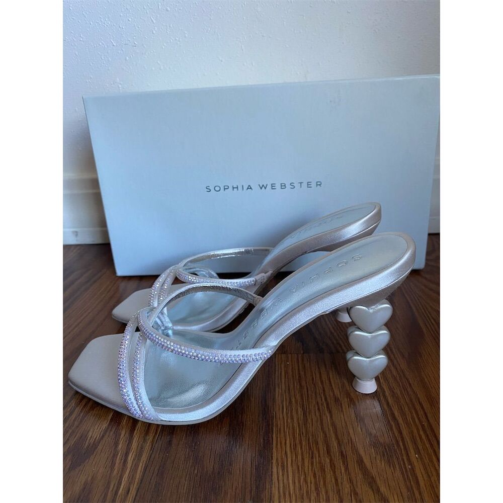 Sophia Webster Silver Heart-Stack Heel Strappy Sandals - Wifey For Lifey - Picture 6 of 10
